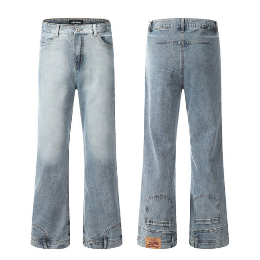 Men's Classic Blue Denim Trousers – Mid-Waist Casual Cotton Jeans