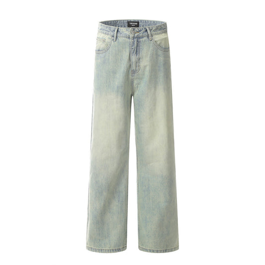 Punk Distressed Yellow Mud Dyed Straight Jeans – Aqua Blue