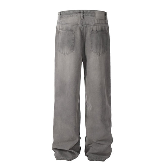 Men's Washed Dyed Gray Denim Jeans – Casual Straight-Leg Pants