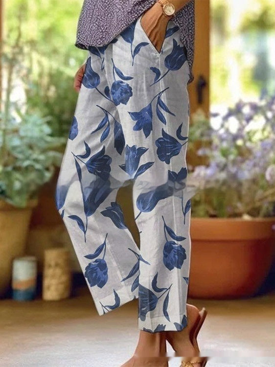 Women's High-Waisted Floral 3D Print Straight-Leg Pants – Comfortable & Stylish Casual Trousers