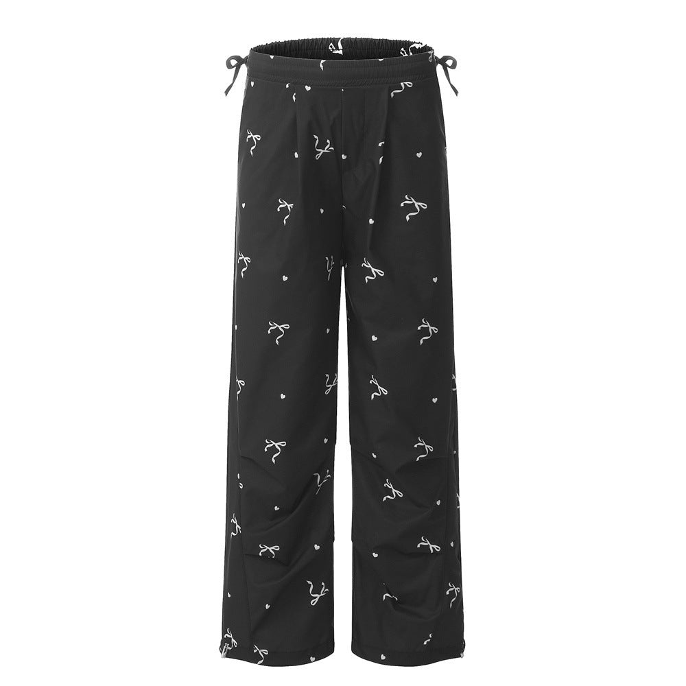 Men's Cotton Casual Pants – Stylish Bow Detail, Available in Black & White