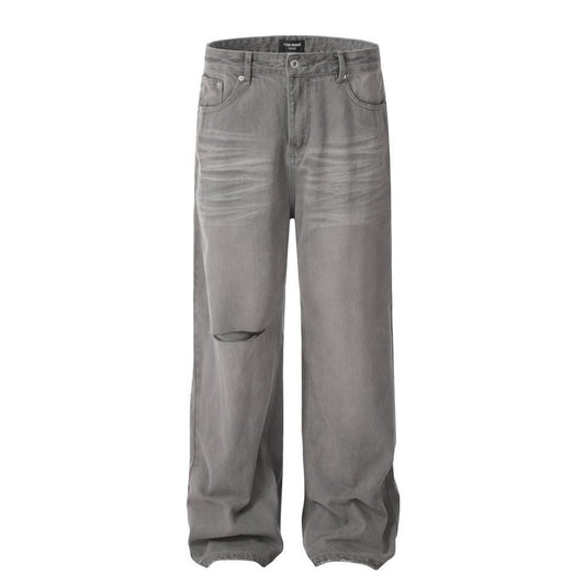 Men's Washed Dyed Gray Denim Jeans – Casual Straight-Leg Pants