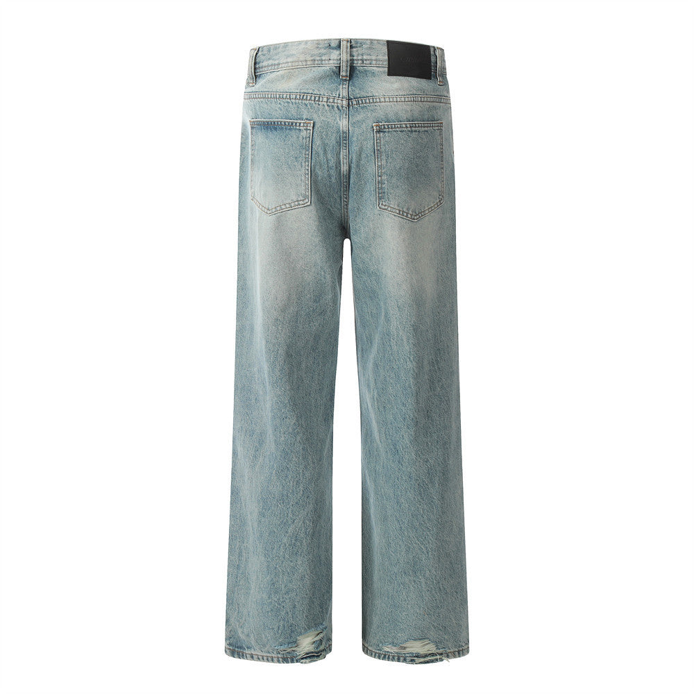 Loose Straight Retro American Trousers – Classic Denim with a Relaxed Fit