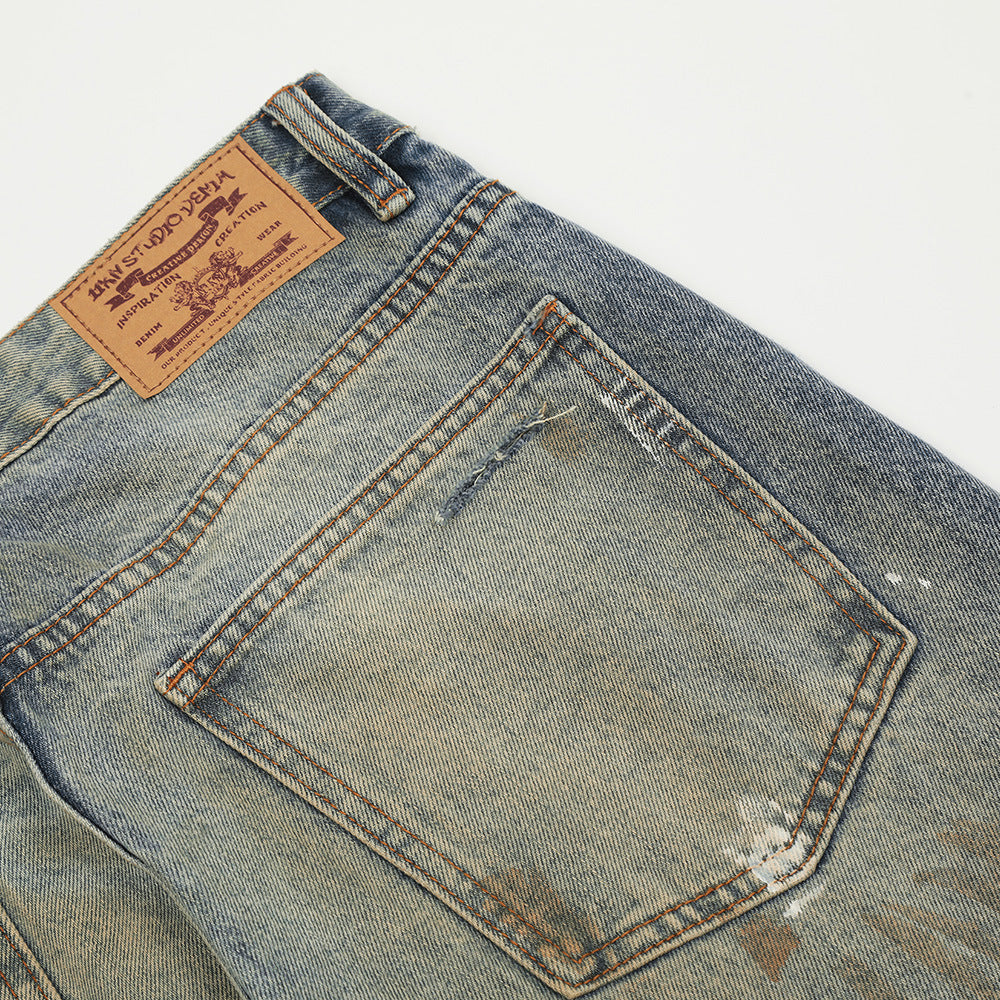 Youth Casual Dirty Dyed Blue Denim Pants – Comfortable & Stylish Everyday Trousers