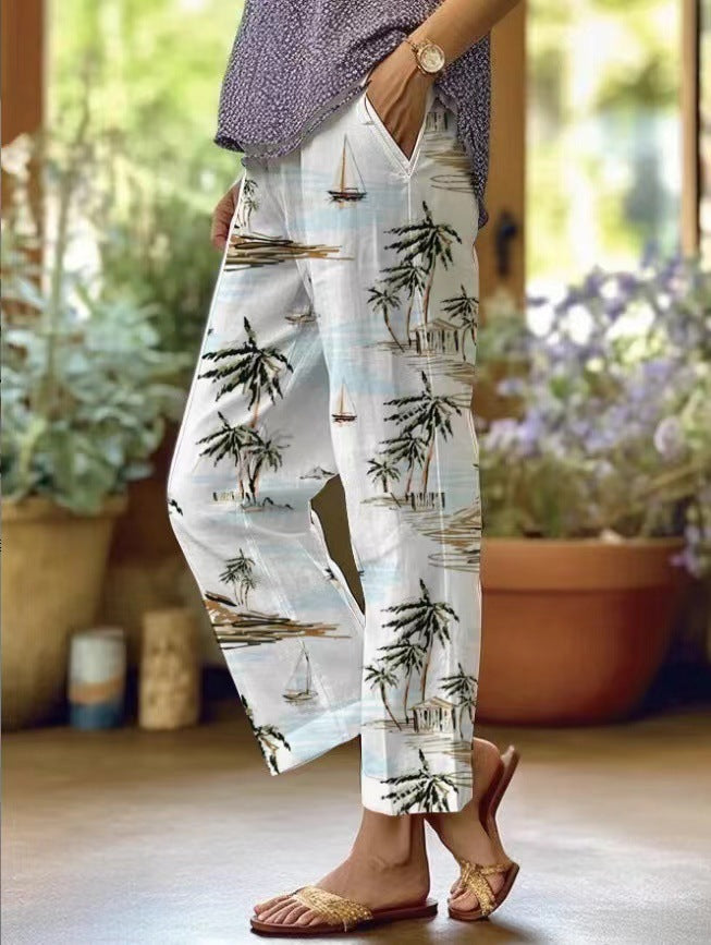 Women's High-Waisted Floral 3D Print Straight-Leg Pants – Comfortable & Stylish Casual Trousers