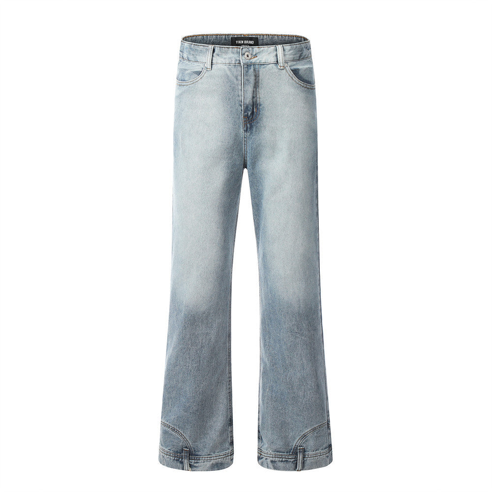 Men's Classic Blue Denim Trousers – Mid-Waist Casual Cotton Jeans