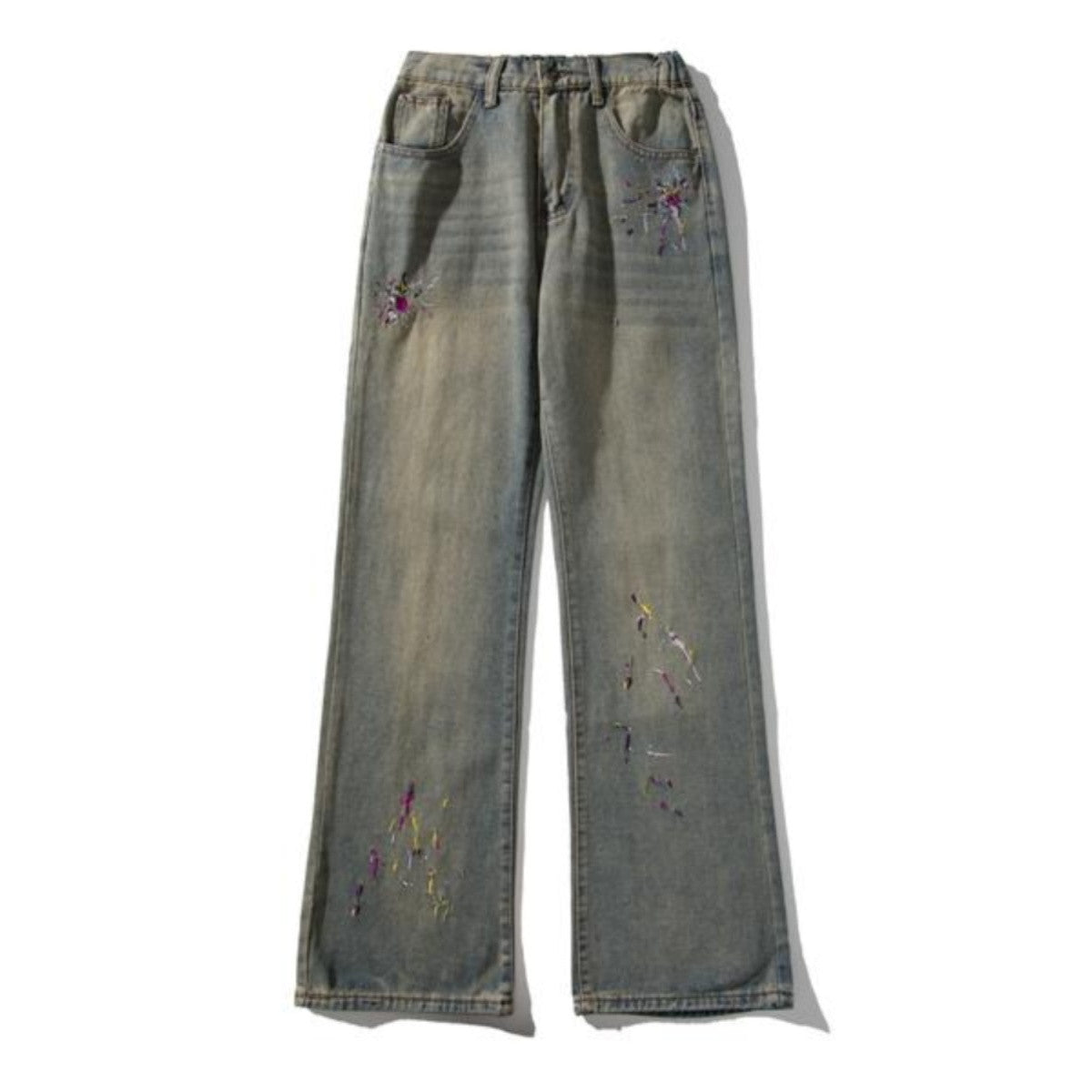 Retro Washed Embroidery Worn Jeans – Classic Denim with a Vintage Edge