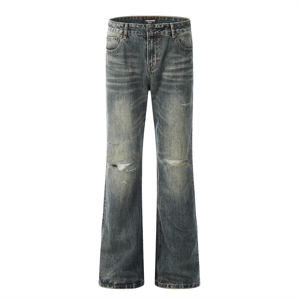 Men's Classic Blue Denim Jeans – Zipper Fly, Casual Straight-Leg Pants