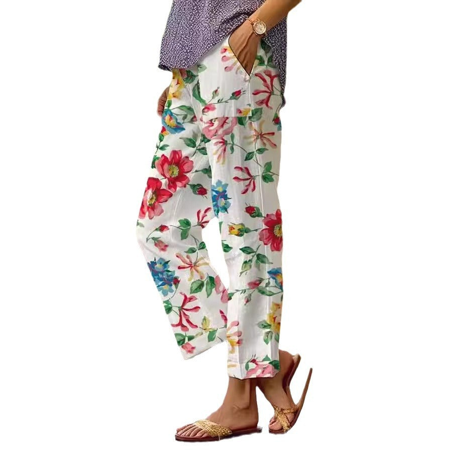 Women's High-Waisted Floral 3D Print Straight-Leg Pants – Comfortable & Stylish Casual Trousers