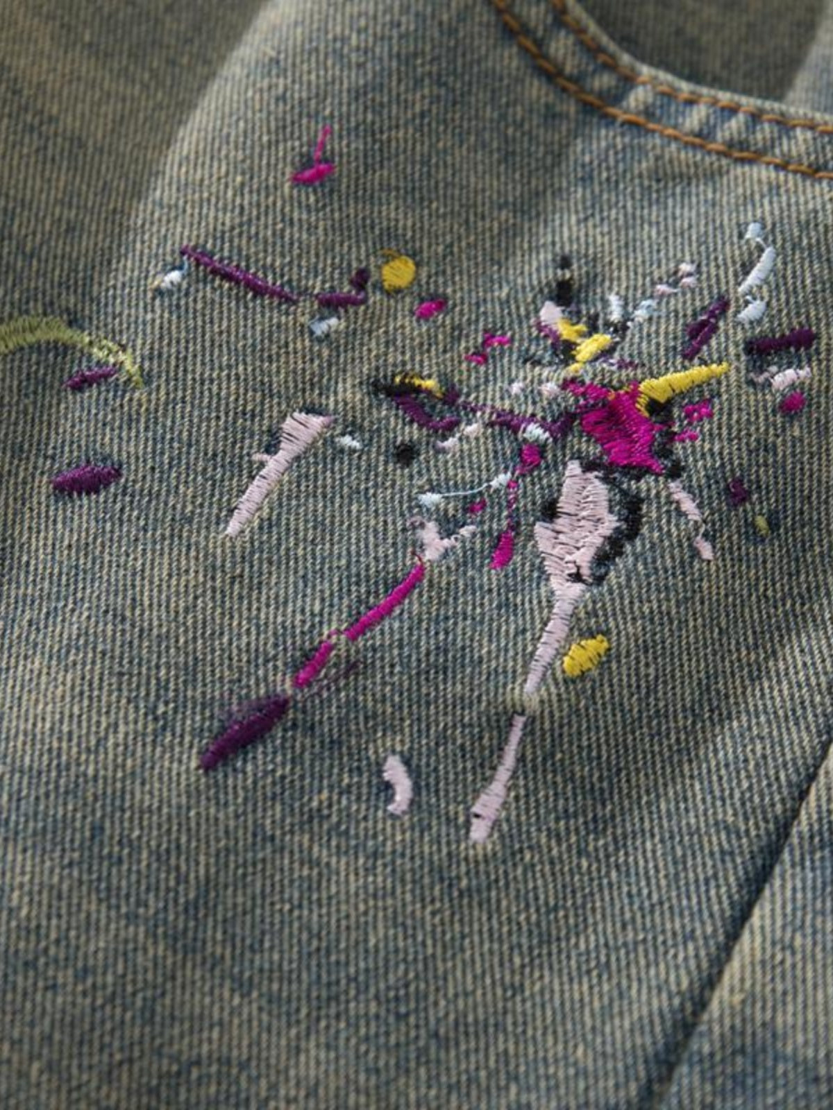 Retro Washed Embroidery Worn Jeans – Classic Denim with a Vintage Edge