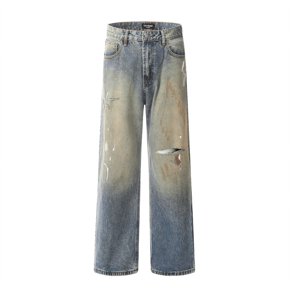 Youth Casual Dirty Dyed Blue Denim Pants – Comfortable & Stylish Everyday Trousers