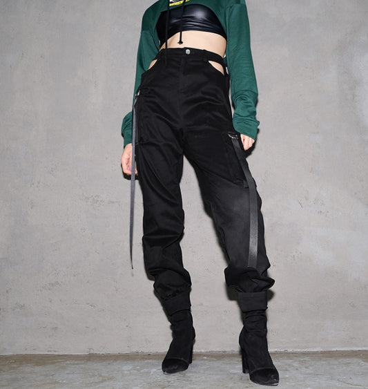 Women's High-Waist Black Pencil Pants with Pockets