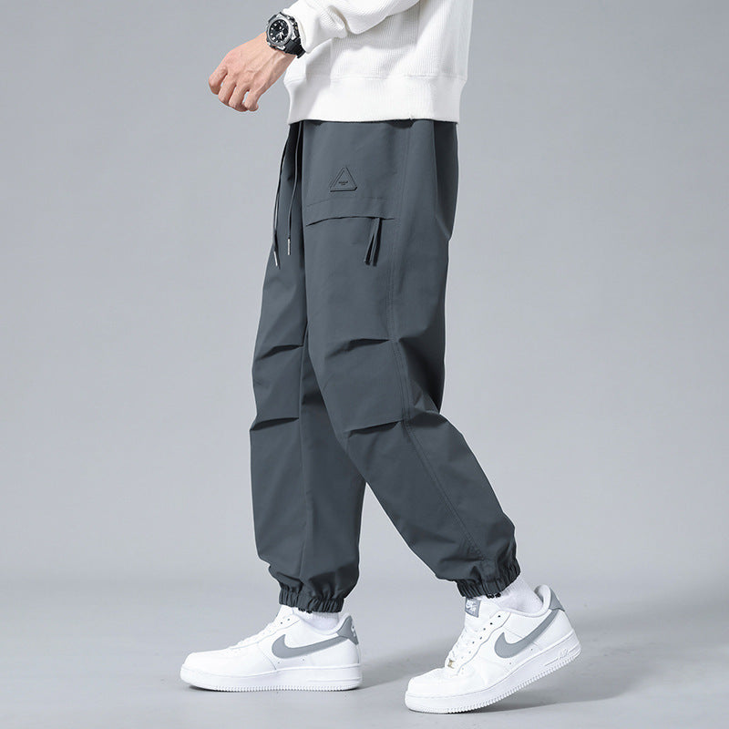 Men's Casual Polyester Blend Trousers – Black & Green Streetwear Pants