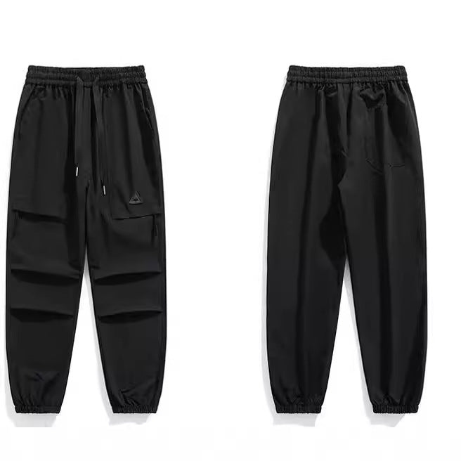 Men's Casual Polyester Blend Trousers – Black & Green Streetwear Pants