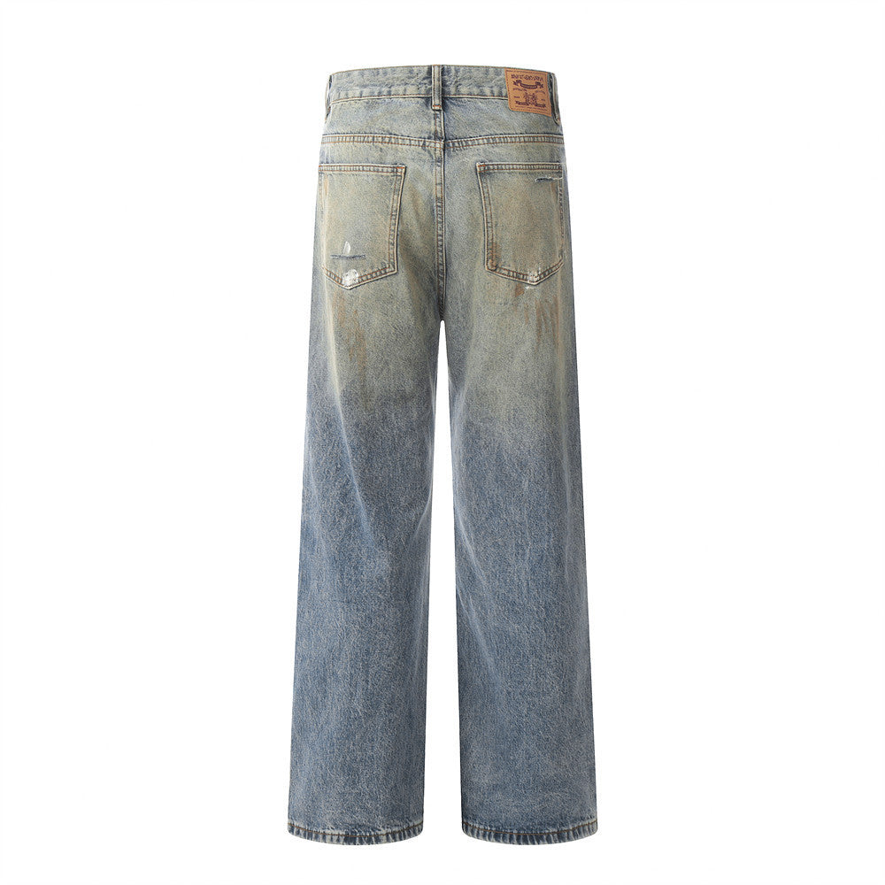 Youth Casual Dirty Dyed Blue Denim Pants – Comfortable & Stylish Everyday Trousers